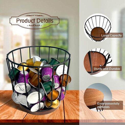 Coffee Pod Holders for Counter, Large Capacity Black Metal Basket K Cup Holder, Pod Holder for Espresso Capsule Coffee Creamer, Coffee Bar Accessories, Large Coffee Filter Holder in Saudi Arabia