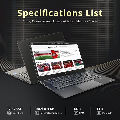 Gateway Ultra Slim Laptop, 14.1" IPS FHD Touchscreen Display, Intel i7-1255U, 8GB RAM, 1TB SSD, Intel Iris Xe Graphics, 2.0 MP Camera, Fingerprint Scanner, Black, Win 11, 32GB Hotface USB Card in Saudi Arabia