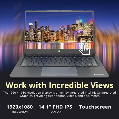 Gateway Ultra Slim Laptop, 14.1" IPS FHD Touchscreen Display, Intel i7-1255U, 8GB RAM, 1TB SSD, Intel Iris Xe Graphics, 2.0 MP Camera, Fingerprint Scanner, Black, Win 11, 32GB Hotface USB Card in Saudi Arabia