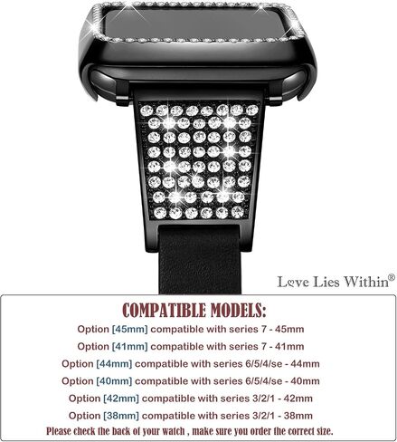 Luxury Bling Band with Case Compatible with Apple Watch Band 38mm 40mm 41mm 42mm 44mm 45mm iWatch Series 8 7 6 5 4 3 2 1 SE Women Comfortable Top Grain Leather Diamond Wristband Strap in Saudi Arabia