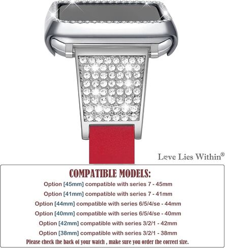 Luxury Bling Band with Case Compatible with Apple Watch Band 38mm 40mm 41mm 42mm 44mm 45mm iWatch Series 8 7 6 5 4 3 2 1 SE Women Comfortable Top Grain Leather Diamond Wristband Strap in Saudi Arabia