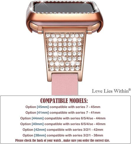 Luxury Bling Band with Case Compatible with Apple Watch Band 38mm 40mm 41mm 42mm 44mm 45mm iWatch Series 8 7 6 5 4 3 2 1 SE Women Comfortable Top Grain Leather Diamond Wristband Strap in Saudi Arabia