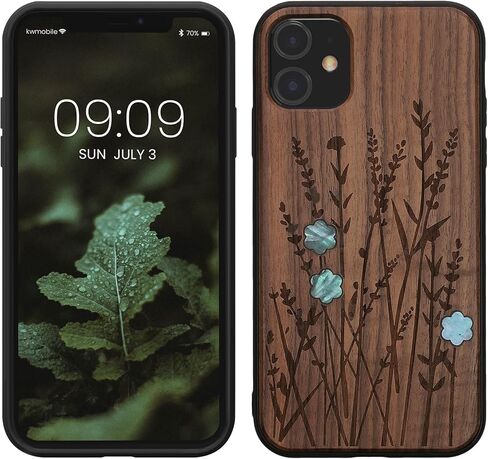 kwmobile Wood Case Compatible with Apple iPhone 11 Case - Cover - Navigational Compass Dark Brown in Saudi Arabia