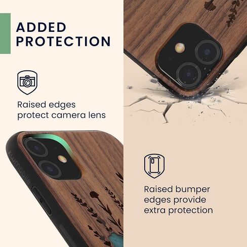 kwmobile Wood Case Compatible with Apple iPhone 11 Case - Cover - Navigational Compass Dark Brown in Saudi Arabia