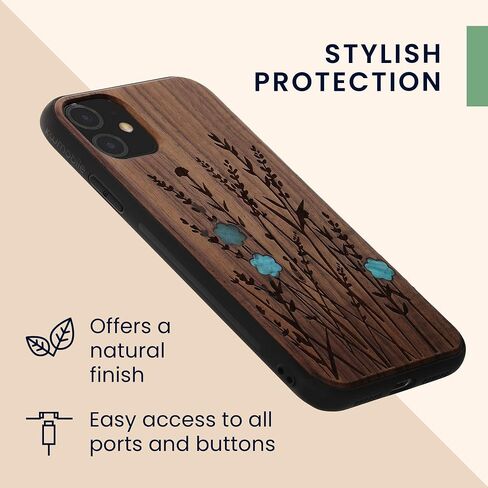 kwmobile Wood Case Compatible with Apple iPhone 11 Case - Cover - Navigational Compass Dark Brown in Saudi Arabia