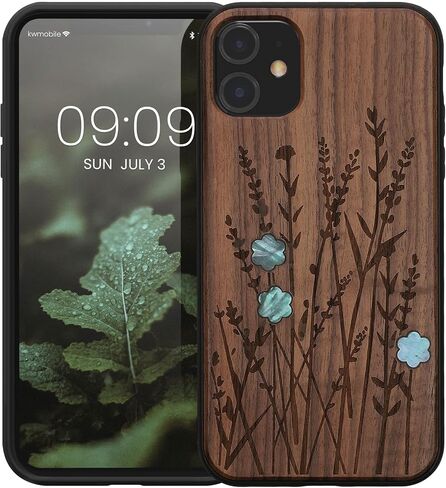 kwmobile Wood Case Compatible with Apple iPhone 11 Case - Cover - Navigational Compass Dark Brown in Saudi Arabia