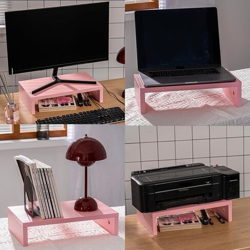 Pink Monitor Stand, Cute Monitor Stand, Wood Monitor Stand for Desk Monitor Riser Wood for Monitors/Laptop/PC Pink Wooden Monitor Riser Computer Monitor Stand Wood for Desktop, Desk Riser 1-Tier Pink in Saudi Arabia