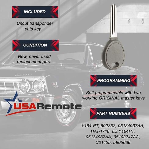 Uncut Transponder Ignition Key fits Chrysler/Jeep/Dodge fits 46 Chip Y164-PT in Saudi Arabia