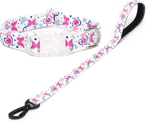 Dog Collar and Leash Set Cute Floral Pattern Dog Collar Gift for Puppy Small Medium Large Boys Girls Dogs (NO6, L) in Kuwait