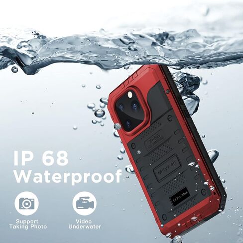 Mitywah Waterproof Case for iPhone 14 Pro Max, Heavy Duty Shockproof Case with Built-in Screen Protector, Full Body Underwater Protective Metal Case 6.7 inch, Red in Saudi Arabia