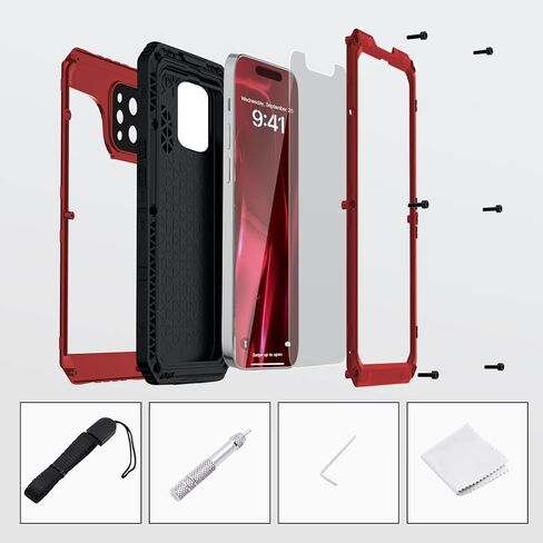 Mitywah Waterproof Case for iPhone 14 Pro Max, Heavy Duty Shockproof Case with Built-in Screen Protector, Full Body Underwater Protective Metal Case 6.7 inch, Red in Saudi Arabia