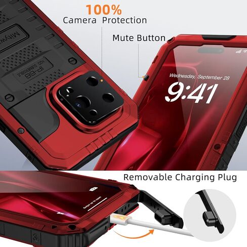 Mitywah Waterproof Case for iPhone 14 Pro Max, Heavy Duty Shockproof Case with Built-in Screen Protector, Full Body Underwater Protective Metal Case 6.7 inch, Red in Saudi Arabia