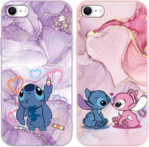 2 Pack Cute Cartoon Case for iPhone 7/8/SE 2020/SE 2022 Cases 4.7",Kawaii Anime Character Movie Girly Marble Cover for Women Girls Boys,Soft TPU Shockproof Protective Funda for iPhone 7 Purple Pink in Saudi Arabia