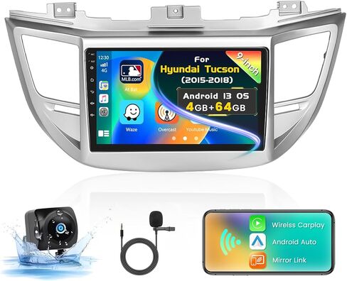4+64G Inefala لسيارة Hyundai Tucson 2015-2018 Android 13 ستيريو راديو السيارة مع وحدة رأس تلقائية للسيارة Android Carplay، شاشة لمس عالية الدقة 9 بوصات WiFi GPS BT5.0 FM/RDS EQ Mirror Link SWC ميكروفون احتياطي للكاميرا in Saudi Arabia