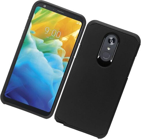Z-GEN - لهاتف LG Stylo 5 (2019)، Stylo 5X، Stylo5+ Plus، LM-Q720، LM-L722DL - حافظة هاتف هجينة مطاطية + واقي شاشة من الزجاج المقوى - AH2 أسود in Saudi Arabia