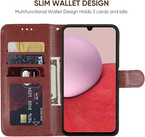 Case for Galaxy A14 Case, Samsung A14 5G SM-A146U Wallet Case with Tempered Glass Screen Protector, Flower Leather Flip Credit Card Holder Stand Phone Cover for Samsung Galaxy A14 Brown in Kuwait
