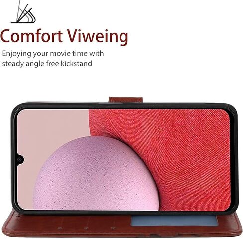 Case for Galaxy A14 Case, Samsung A14 5G SM-A146U Wallet Case with Tempered Glass Screen Protector, Flower Leather Flip Credit Card Holder Stand Phone Cover for Samsung Galaxy A14 Brown in Kuwait