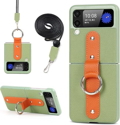 Cavor for Samsung Galaxy Z Flip 3 Case with Card Holder, Anti-Drop,Full Protection,Leather Case with Ring Removable Strap Shockproof Case- Blue in Saudi Arabia