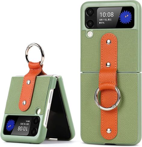 Cavor for Samsung Galaxy Z Flip 3 Case with Card Holder, Anti-Drop,Full Protection,Leather Case with Ring Removable Strap Shockproof Case- Blue in Saudi Arabia