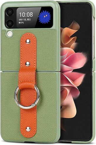 Cavor for Samsung Galaxy Z Flip 3 Case with Card Holder, Anti-Drop,Full Protection,Leather Case with Ring Removable Strap Shockproof Case- Blue in Saudi Arabia