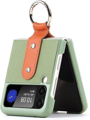 Cavor for Samsung Galaxy Z Flip 3 Case with Card Holder, Anti-Drop,Full Protection,Leather Case with Ring Removable Strap Shockproof Case- Blue in Saudi Arabia