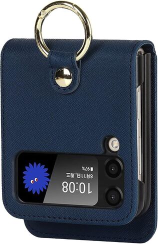 Cavor for Samsung Galaxy Z Flip 3 Case with Card Holder, Anti-Drop,Full Protection,Leather Case with Ring Removable Strap Shockproof Case- Blue in Saudi Arabia