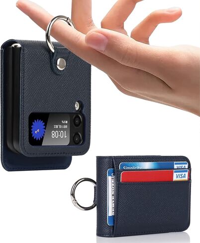 حافظة كافور لهاتف سامسونج جالاكسي Z فليب 3 مع حامل بطاقات، مضادة للسقوط، حماية كاملة، حافظة جلدية مع حزام دائري قابل للإزالة مقاوم للصدمات - أزرق in Kuwait