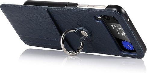 حافظة كافور لهاتف سامسونج جالاكسي Z فليب 3 مع حامل بطاقات، مضادة للسقوط، حماية كاملة، حافظة جلدية مع حزام دائري قابل للإزالة مقاوم للصدمات - أزرق in Kuwait