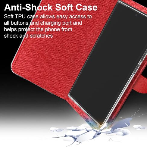 حافظة JUST4YOU لهاتف Galaxy Note 20 بسحاب مع حامل بطاقة حزام وغطاء قلاب من جلد البولي يوريثان الفاخر (أحمر) CS_FC_ZW_GN20_RD in Saudi Arabia