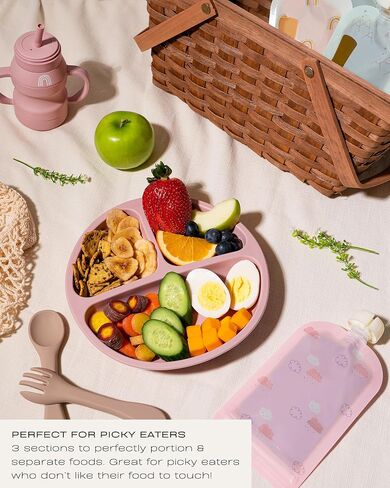 أطباق Hippypotamus للأطفال الصغار مع الشفط - أطباق الأطفال - أطباق مقسمة من السيليكون الآمن غذائيًا بنسبة 100% - خالية من مادة BPA - آمنة للاستخدام في غسالة الأطباق - مجموعة من 3 قطع (حكيم/أحمر خدود/عاري) (وردي/نعناعي/لافندر) in Kuwait