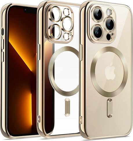 حافظة JETech ناعمة وشفافة لهاتف iPhone 13 Pro Max مقاس 6.7 بوصة، حماية كاملة لعدسة الكاميرا، متوافقة مع الشحن اللاسلكي MagSafe، غطاء هاتف TPU مطلي بالكهرباء مقاوم للصدمات (ذهبي) in Saudi Arabia