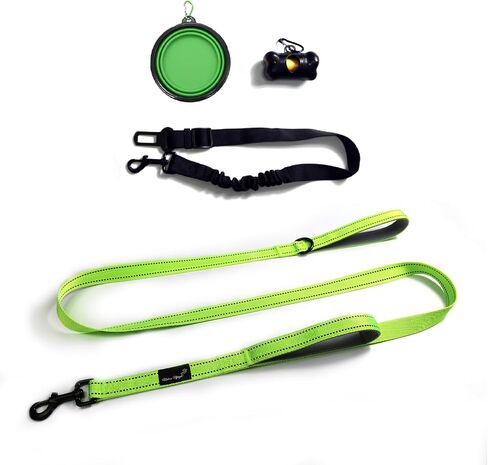 Urban Upstyle Training & Traffic Dog Leash: Lightweight 6ft Webbing Reflective Threads Two Padded Handles for Control Suitable for Small to Large Dogs Includes Seat Belt Water Bowl Poop Dispenser. in Saudi Arabia