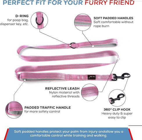Urban Upstyle Training & Traffic Dog Leash: Lightweight 6ft Webbing Reflective Threads Two Padded Handles for Control Suitable for Small to Large Dogs Includes Seat Belt Water Bowl Poop Dispenser. in Saudi Arabia