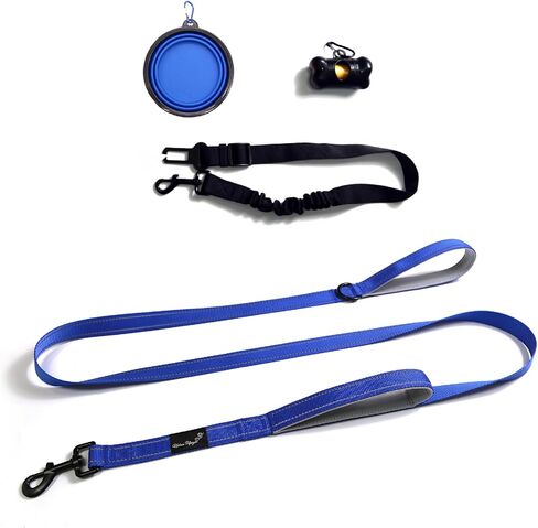 Urban Upstyle Training & Traffic Dog Leash: Lightweight 6ft Webbing Reflective Threads Two Padded Handles for Control Suitable for Small to Large Dogs Includes Seat Belt Water Bowl Poop Dispenser. in Saudi Arabia