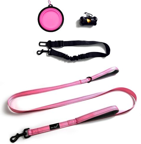Urban Upstyle Training & Traffic Dog Leash: Lightweight 6ft Webbing Reflective Threads Two Padded Handles for Control Suitable for Small to Large Dogs Includes Seat Belt Water Bowl Poop Dispenser. in Saudi Arabia