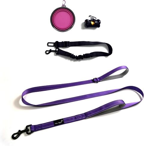 Urban Upstyle Training & Traffic Dog Leash: Lightweight 6ft Webbing Reflective Threads Two Padded Handles for Control Suitable for Small to Large Dogs Includes Seat Belt Water Bowl Poop Dispenser. in Saudi Arabia