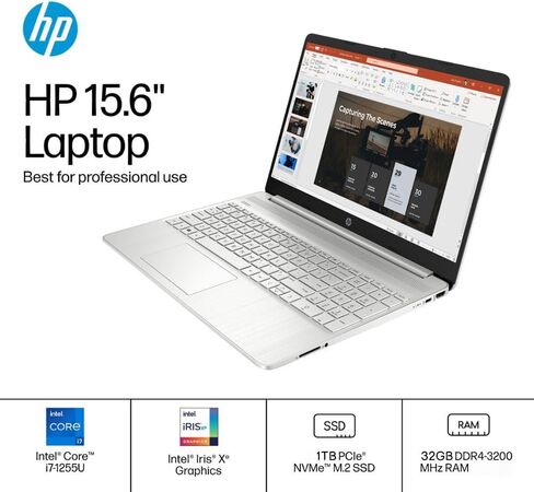أحدث كمبيوتر محمول بشاشة تعمل باللمس من HP لطلاب الأعمال، شاشة 15.6 بوصة FHD، Intel i7-1255U، ذاكرة الوصول العشوائي 16 جيجابايت، 512 جيجابايت SSD، كاميرا ويب، عمر بطارية طويل، HDMI، Wi-Fi، Windows 11 Pro، مع ترخيص Microsoft Office مدى الحياة in Saudi Arabia