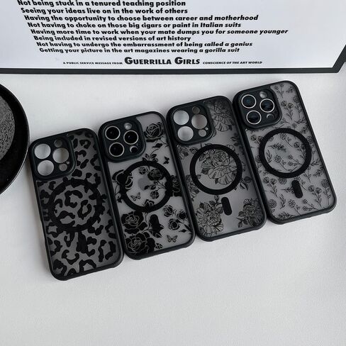 Magnetic for iPhone 16 Pro Case,Compatible with MagSafe, Black Flower Floral Design iPhone 16 Pro Case for Women Girls, Slim Shockproof Soft TPU Bumper Hard PC Back Phone Case - Black Floral in Saudi Arabia