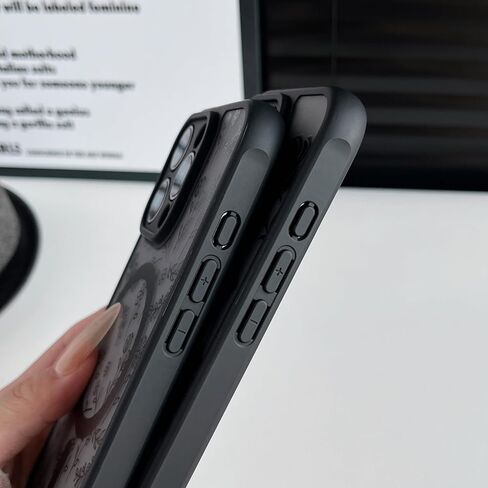 Magnetic for iPhone 16 Pro Case,Compatible with MagSafe, Black Flower Floral Design iPhone 16 Pro Case for Women Girls, Slim Shockproof Soft TPU Bumper Hard PC Back Phone Case - Black Floral in Saudi Arabia