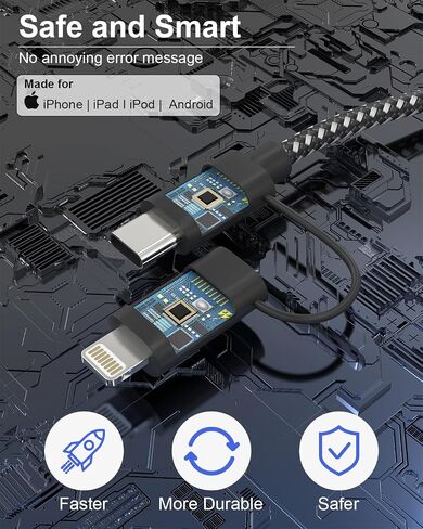 20ft USB C Cable for iPhone Charger Cord - 4 in 1 USB A/C to USB C/ Lightning Cable for iPhone 15, Galaxy S23, 60W Fast Charging Data Sync MFi Certified Nylon Braided Extra Long USB C Cable 20 FT in Saudi Arabia