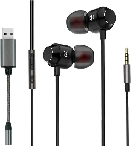 USB Headset with Microphone for PC and Laptops, Wired Headphones with Noise Cancelling & Audio Controls for Home Office, Online Meeting in Saudi Arabia