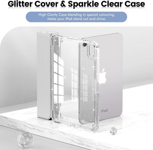 INFILAND for iPad Mini 7th (A17 Pro) / 6th Generation Case 2024/2021, iPad Mini 6/7 Case 8.3 Inch, Glitter Cute Protective Cover with Clear Sparkle Back, Pencil Holder for Kids Girls, White in Kuwait