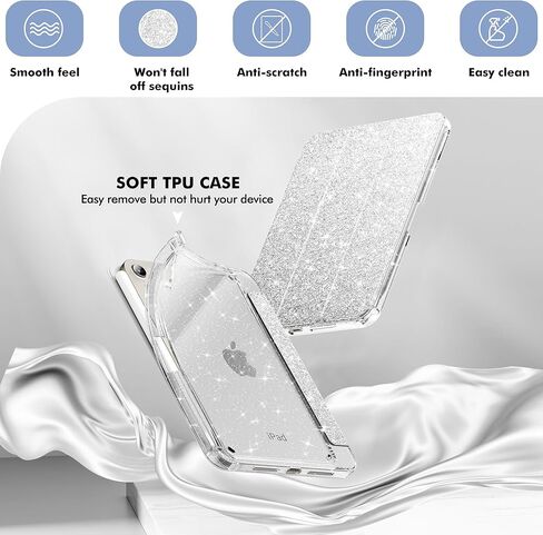 INFILAND for iPad Mini 7th (A17 Pro) / 6th Generation Case 2024/2021, iPad Mini 6/7 Case 8.3 Inch, Glitter Cute Protective Cover with Clear Sparkle Back, Pencil Holder for Kids Girls, White in Kuwait