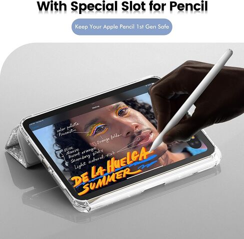 INFILAND for iPad Mini 7th (A17 Pro) / 6th Generation Case 2024/2021, iPad Mini 6/7 Case 8.3 Inch, Glitter Cute Protective Cover with Clear Sparkle Back, Pencil Holder for Kids Girls, White in Kuwait