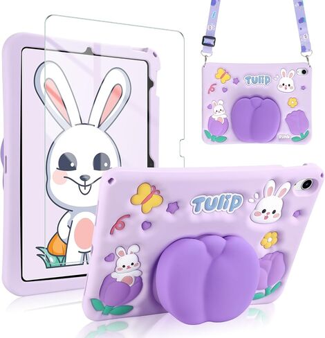 Coolden for iPad 10th Generation Case for Kids 10th Gen iPad Case with Screen Protector Shoulder Strap Cute Purple Tulip Kickstand Heavy Duty Protective Case for iPad 10th Gen Case 10.9" (2022) in Kuwait