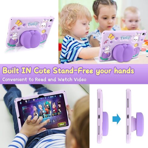 Coolden for iPad 10th Generation Case for Kids 10th Gen iPad Case with Screen Protector Shoulder Strap Cute Purple Tulip Kickstand Heavy Duty Protective Case for iPad 10th Gen Case 10.9" (2022) in Kuwait