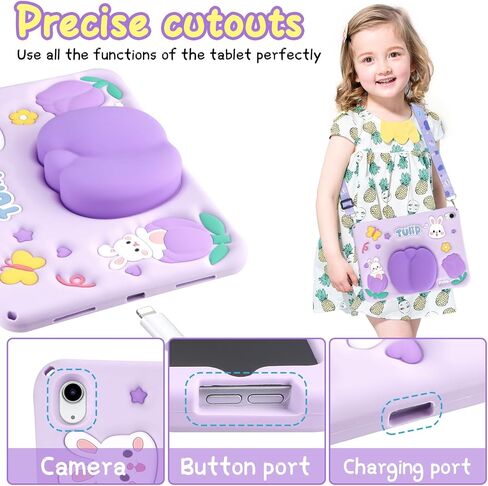 Coolden for iPad 10th Generation Case for Kids 10th Gen iPad Case with Screen Protector Shoulder Strap Cute Purple Tulip Kickstand Heavy Duty Protective Case for iPad 10th Gen Case 10.9" (2022) in Kuwait