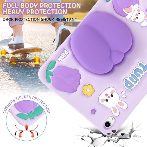Coolden for iPad 10th Generation Case for Kids 10th Gen iPad Case with Screen Protector Shoulder Strap Cute Purple Tulip Kickstand Heavy Duty Protective Case for iPad 10th Gen Case 10.9" (2022) in Kuwait