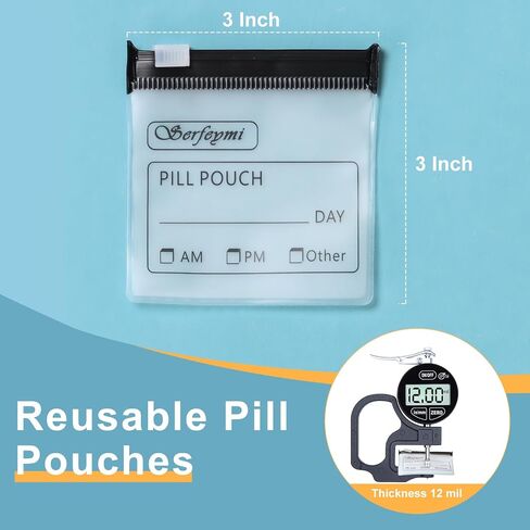 Serfeymi 48 Pcs Zippered Pill Pouches Organizer Plastic Bags 3 X 3 Inches 12 mil Self Sealing with Slide Lock Writable label Translucent Travel Medicine Storage Bag Case and 1 Pc Marker-Green+Blue in Saudi Arabia