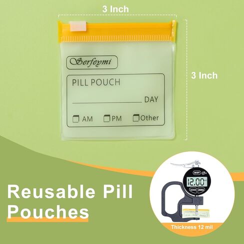 Serfeymi 48 Pcs Zippered Pill Pouches Organizer Plastic Bags 3 X 3 Inches 12 mil Self Sealing with Slide Lock Writable label Translucent Travel Medicine Storage Bag Case and 1 Pc Marker-Green+Blue in Saudi Arabia